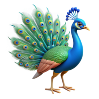 notable retro A strutting peacock with tail feathers displayed NO BACKGROUND with Transparent Background. handcrafted png