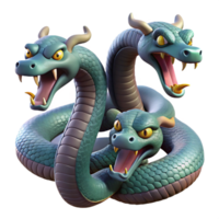 mesmerizing memorable Hydra, multi-headed serpent, NO BACKGROUND with Transparent Background. png