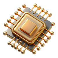 playful immaculate Quantum computer processor with intricate gold wiring. NO BACKGROUND with Transparent Background. detailed png