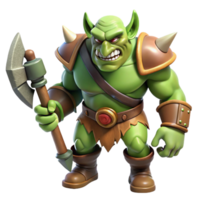 pristine classic A fierce warrior orc, holding a battle-axe, snarling expression. NO BACKGROUND with Transparent Background. professional png