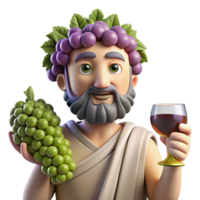 sumptuous surreal Dionysus, God of Wine and Revelry, holding a grapevine, NO BACKGROUND with Transparent Background. 8K png