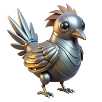 whimsical splendid Single robotic bird with metallic feathers NO BACKGROUND with Transparent Background. studio quality png