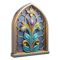 glorious exemplary Art Nouveau stained glass window panel, floral design, NO BACKGROUND with Transparent Background. png