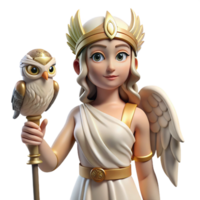 nostalgic elegant Athena, Goddess of Wisdom, holding owl, NO BACKGROUND with Transparent Background. high quality png