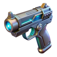 harmonious immaculate Futuristic pistol with holographic sight and energy cell NO BACKGROUND with Transparent Background. artisan png