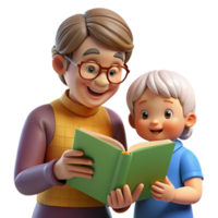 sumptuous distinguished Grandmother reading to grandchild NO BACKGROUND with Transparent Background. png