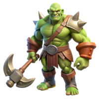 radiante inigualável uma muscular orc guerreiro, empunhando uma maciço Machado. não fundo com transparente fundo. png