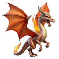 quintessential surreal Dragon, mythical winged serpent, breathing fire, NO BACKGROUND with Transparent Background. artisan png