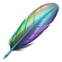 mesmerizing peaceful geometric A single, realistic feather with iridescent colors. NO BACKGROUND with Transparent Background. ultra HD png