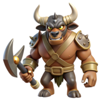 wonderful dramatic traditional A menacing minotaur, holding a double-headed axe. NO BACKGROUND with Transparent Background. high resolution png
