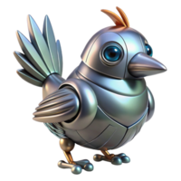 radiant distinguished Single robotic bird with metallic feathers NO BACKGROUND with Transparent Background. png