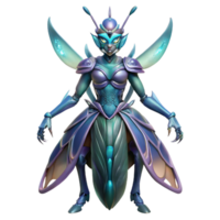 sumptuous romantic vintage Alien insect queen, chitinous armor, bioluminescent, NO BACKGROUND with Transparent Background. refined png