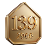 wonderful bold baroque House number plaque, brass, engraved, NO BACKGROUND with Transparent Background. original png