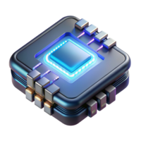 nostalgic picturesque Cyberpunk data chip with glowing circuits and metallic casing NO BACKGROUND with Transparent Background. exclusive png