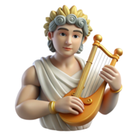pristine vintage Apollo, God of Music and Poetry, playing lyre, NO BACKGROUND with Transparent Background. refined png