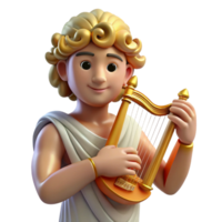 majestic whimsical bohemian Apollo, God of Music and Poetry, playing lyre, NO BACKGROUND with Transparent Background. refined png
