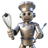 splendid memorable Robot chef, metallic, multiple arms, whisking, NO BACKGROUND with Transparent Background. png