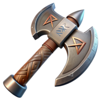 majestic iconic Dwarf axe, double-headed, rune-inscribed, sturdy handle NO BACKGROUND with Transparent Background. png