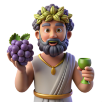 vibrant peaceful modern Dionysus, God of Wine, holding grapes, NO BACKGROUND with Transparent Background. impeccable png