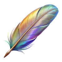 magnificent tranquil organic A single, realistic feather with iridescent colors. NO BACKGROUND with Transparent Background. flawless png