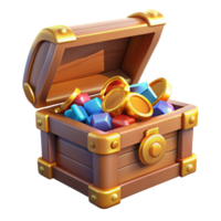 striking art deco Treasure chest, overflowing with gold coins and gems, open lid NO BACKGROUND with Transparent Background. top-tier png