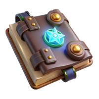playful vibrant Ancient spellbook, leather bound, glowing runes, open to a page of arcane symbols NO BACKGROUND with Transparent Background. detailed png