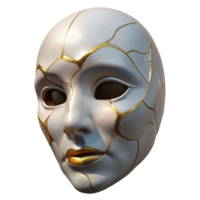 radiant tranquil art deco A cracked porcelain mask with golden veins. NO BACKGROUND with Transparent Background. artisan png