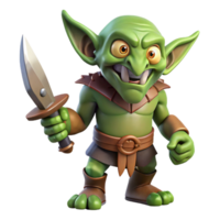 playful vibrant A menacing goblin, holding a rusty dagger. NO BACKGROUND with Transparent Background. high resolution png