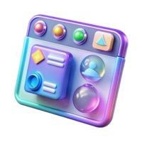 reflective glorious Holographic user interface with interactive icons and buttons NO BACKGROUND with Transparent Background. high quality png