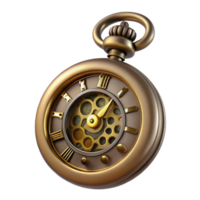 radiant quintessential Steampunk pocket watch with Roman numerals and a skeletonized face. NO BACKGROUND with Transparent Background. png