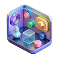 tranquil serene Holographic interface with interactive icons. NO BACKGROUND with Transparent Background. professional png