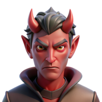pristine dynamic retro A fierce, stylized, male demon portrait. NO BACKGROUND with Transparent Background. expertly shot png