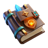 fascinating joyful tropical Ancient spellbook, leather bound, glowing runes, open to a page of arcane symbols NO BACKGROUND with Transparent Background. high resolution png