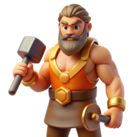 mysterious stunning Hephaestus, Greek god of fire and forge, with a hammer NO BACKGROUND with Transparent Background. 8K png