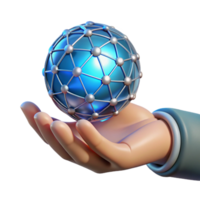 memorable impressionist Cybernetically enhanced human hand holding a glowing orb NO BACKGROUND with Transparent Background. genuine png
