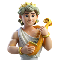 majestic celebrated Apollo, God of Music and Light, playing lyre, NO BACKGROUND with Transparent Background. png