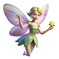 signature coastal A delicate fairy with iridescent wings, holding a glowing flower. NO BACKGROUND with Transparent Background. high quality png