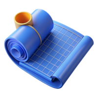 intense pristine Architect's blueprint, rolled up, NO BACKGROUND with Transparent Background. fine detail png