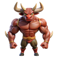impressive whimsical creative Minotaur, bull-headed humanoid, muscular and aggressive, NO BACKGROUND with Transparent Background. 4K png