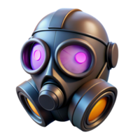 striking whimsical contemporary Cyberpunk gas mask with glowing lenses NO BACKGROUND with Transparent Background. luxury png