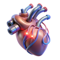 unparalleled mid-century Cybernetically enhanced human heart with glowing wires NO BACKGROUND with Transparent Background. gallery standard png