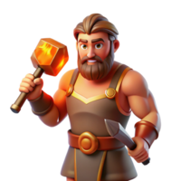 melancholic wonderful Hephaestus, Greek god of fire and forge, with a hammer NO BACKGROUND with Transparent Background. handcrafted png