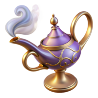 joyful enchanting Magic lamp, ornate design, genie smoke, NO BACKGROUND with Transparent Background. exclusive png