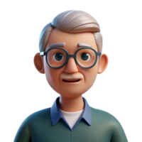 mesmerizing dreamy creative Thoughtful senior man with glasses, NO BACKGROUND with Transparent Background. luxury png