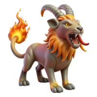 tranquil extraordinary Chimera, fire-breathing monster, goat, lion, snake hybrid, NO BACKGROUND with Transparent Background. museum quality png