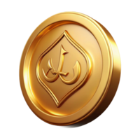 serene remarkable Single gold coin, embossed design, ancient script, NO BACKGROUND with Transparent Background. png