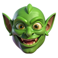 magnificent surreal Goblin face, green skin, sharp teeth, mischievous grin NO BACKGROUND with Transparent Background. masterfully captured png