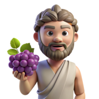 intense glorious Dionysus, God of Wine, holding grapes, NO BACKGROUND with Transparent Background. professional png