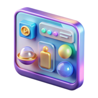 radiant dreamy futuristic Holographic user interface with interactive icons and buttons NO BACKGROUND with Transparent Background. handcrafted png