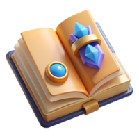 spectacular intense art deco A stylized spellbook, open to a page of runes. NO BACKGROUND with Transparent Background. studio quality png